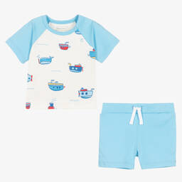 كيسي لاف-طقم شورت قطن بيما لون أزرق وأبيض للمواليد | Childrensalon Outlet