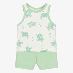 Kissy Love-Baby Boys Green Playful Turtles Shorts Set | Childrensalon Outlet