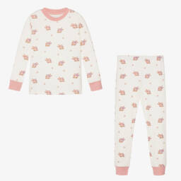 Kissy Love-Girls Floral Ivory Cotton Pyjamas | Childrensalon Outlet