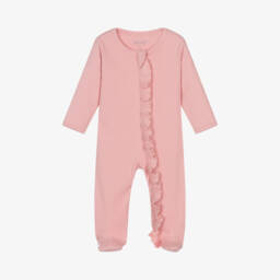 Kissy Love-Girls Pink Ruffle Cotton Babygrow | Childrensalon Outlet