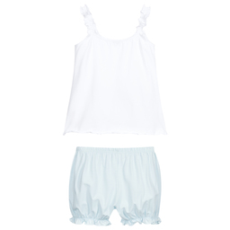 لا بيرلا-بيجاما شورت قطن حيرسي لون أزرق وأبيض للبنات | Childrensalon Outlet