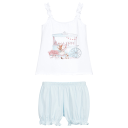 لا بيرلا-بيجاما شورت قطن حيرسي لون أزرق وأبيض للبنات | Childrensalon Outlet