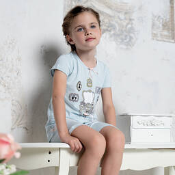 لا بيرلا-بيجاما شورت مودال جيرسي لون أزرق باهت للبنات | Childrensalon Outlet