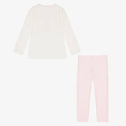 لا بيرلا-بيجاما قطن جيرسي لون زهري وعاجي للبنات | Childrensalon Outlet