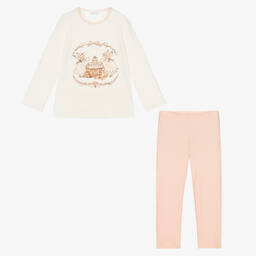 لا بيرلا-شورت قطن جيرسي لون زهري وعاجي للبنات | Childrensalon Outlet