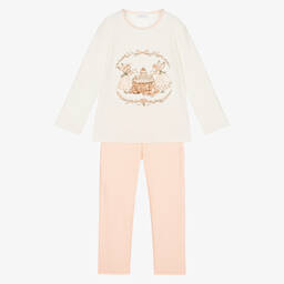 لا بيرلا-شورت قطن جيرسي لون زهري وعاجي للبنات | Childrensalon Outlet