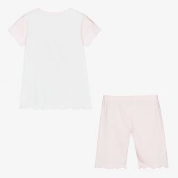 لا بيرلا-بيجاما شورت قطن لون أبيض زهري للبنات | Childrensalon Outlet