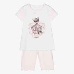 لا بيرلا-بيجاما شورت قطن لون أبيض زهري للبنات | Childrensalon Outlet