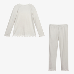 لا بيرلا-بيجاما مودال جيرسي لون عاجي ورمادي للبنات | Childrensalon Outlet