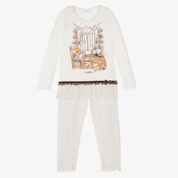 لا بيرلا-بيجاما ميكرومودال جيرسي لون عاجي للبنات | Childrensalon Outlet