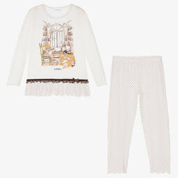 لا بيرلا-بيجاما ميكرومودال جيرسي لون عاجي للبنات | Childrensalon Outlet