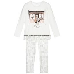 لا بيرلا-بيجاما مودال جيرسي لون أبيض وأسود للبنات | Childrensalon Outlet