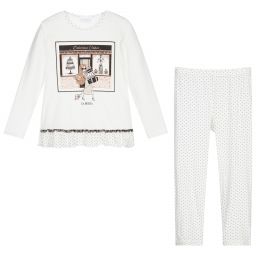 لا بيرلا-بيجاما مودال جيرسي لون أبيض وأسود للبنات | Childrensalon Outlet