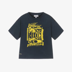 Lacoste-Boys Blue Crocodile Cotton Tee | Childrensalon Outlet