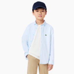Lacoste-Boys Classic Blue Pinstripe Shirt | Childrensalon Outlet