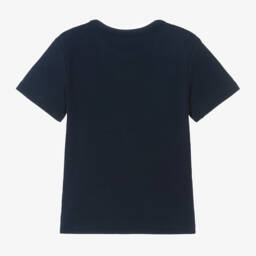 Lacoste-Girls Blue Ribbed Cotton Tee | Childrensalon Outlet