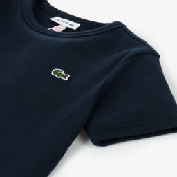 Lacoste-Girls Blue Ribbed Cotton Tee | Childrensalon Outlet