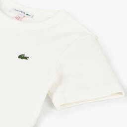 Lacoste-Girls Ivory Ribbed Cotton Tee | Childrensalon Outlet