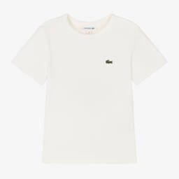 Lacoste-Girls Ivory Ribbed Cotton Tee | Childrensalon Outlet