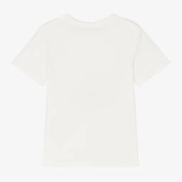 Lacoste-Girls Ivory Ribbed Cotton Tee | Childrensalon Outlet