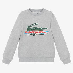 Lacoste-سويتشيرت تينز ولادي قطن عضوي لون رمادي | Childrensalon Outlet