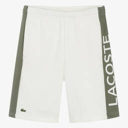 Lacoste-Teen Boys Ivory Cotton Colourblock Shorts | Childrensalon Outlet