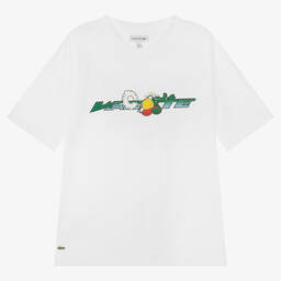 Lacoste-Teen Boys White Cotton Logo T-Shirt | Childrensalon Outlet