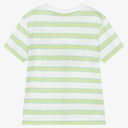 Lacoste-Teen Boys White & Green Striped Cotton T-Shirt | Childrensalon Outlet