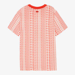 Lacoste-تيشيرت تينز قطن لون أبيض وأحمر | Childrensalon Outlet