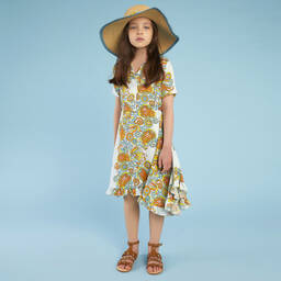 Lanvin- Blue Flower Swirl Crêpe Dress | Childrensalon Outlet