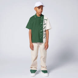 Lanvin-Boys Emerald & Cream Cotton Polo | Childrensalon Outlet