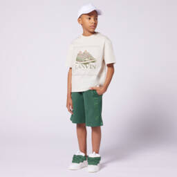 Lanvin-Boys Green Terry Logo Shorts | Childrensalon Outlet