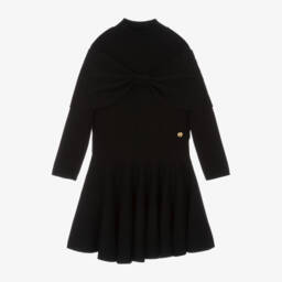 Lanvin-Girls Black Knit Bow Dress | Childrensalon Outlet