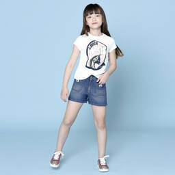 Lanvin-Girls Blue Wash Denim Shorts | Childrensalon Outlet