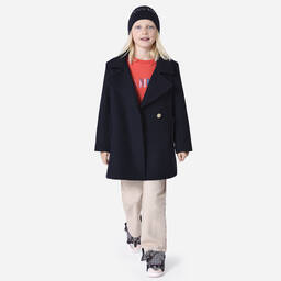 Lanvin-Girls Blue Wool Coat | Childrensalon Outlet