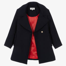 Lanvin-Girls Blue Wool Coat | Childrensalon Outlet