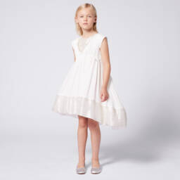 Lanvin-Girls Elegant Ivory Satin Frock | Childrensalon Outlet