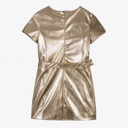 Lanvin-Girls Gold Faux Leather Dress  | Childrensalon Outlet