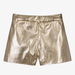 Lanvin-Girls Gold Faux Leather Shorts  | Childrensalon Outlet