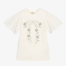 Lanvin-Girls Ivory Organic Cotton Rhinestone Dress | Childrensalon Outlet