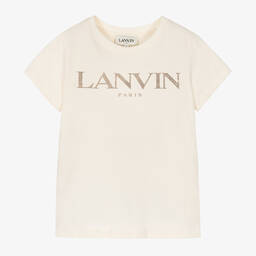 Lanvin-Girls Ivory Organic Cotton T-Shirt | Childrensalon Outlet