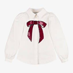 Lanvin-Girls Ivory Sequin Bow Top | Childrensalon Outlet