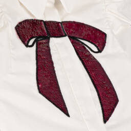 Lanvin-Girls Ivory Sequin Bow Top | Childrensalon Outlet