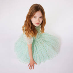 Lanvin-Girls Mint Green Glitter Tulle Dress | Childrensalon Outlet
