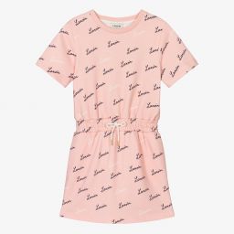 Lanvin-Girls Pink Cotton Logo Dress | Childrensalon Outlet