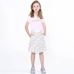 Lanvin-Girls Pink Cotton Logo T-Shirt | Childrensalon Outlet
