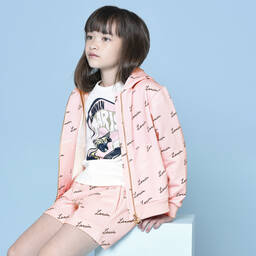 Lanvin-Girls Pink Logo Zip-Up Top | Childrensalon Outlet