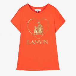 Lanvin-Girls Red Cotton Logo T-Shirt | Childrensalon Outlet