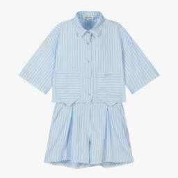 Lanvin-Girls Soft Blue Striped Set | Childrensalon Outlet