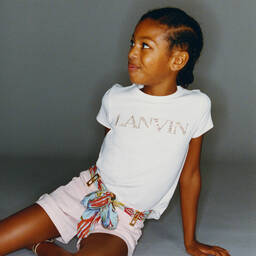 Lanvin-Girls White Cotton Logo T-Shirt | Childrensalon Outlet